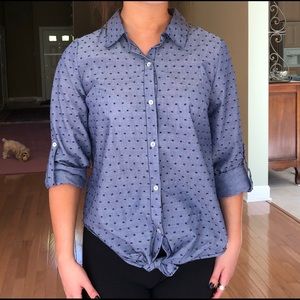 Super cute and comfy polka dot denim style top!